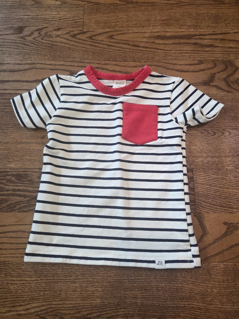 Little Road Co - Heritage Stripe Short Sleeve Tshirt & Red Pocket - Size 4 Year
